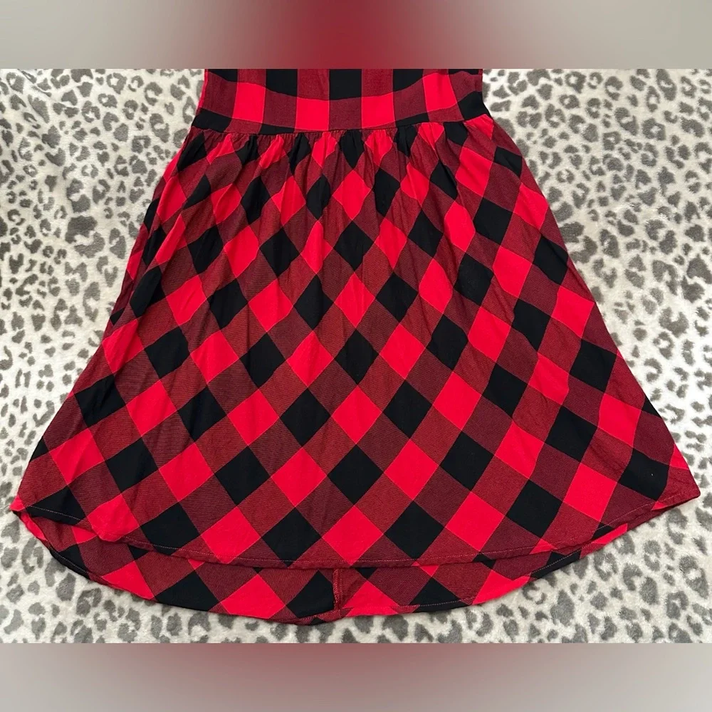 GapKids Buffalo Plaid Bell Sleeve Dress in Red Black Size XXL Regular Girls